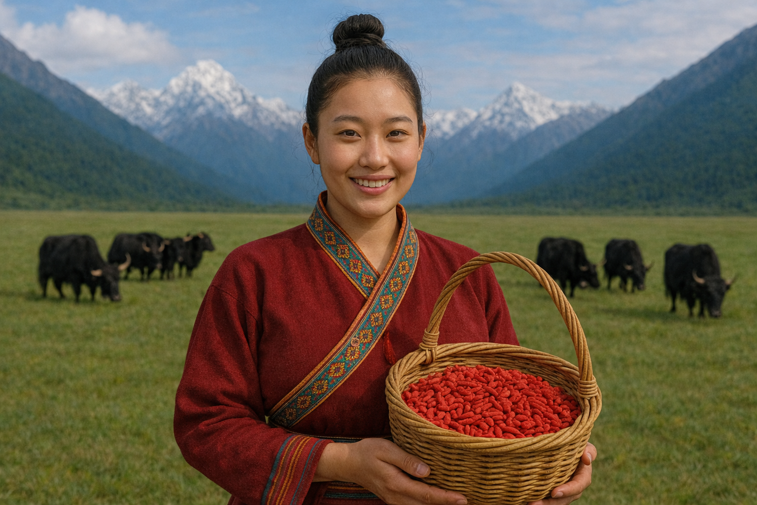 Tibetanerin mit roten Gojibeeren